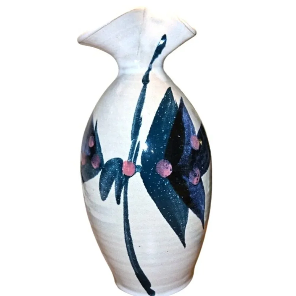 Vase‎ Ceramic Handcrafted Signed RTMD Abstract Floral 8